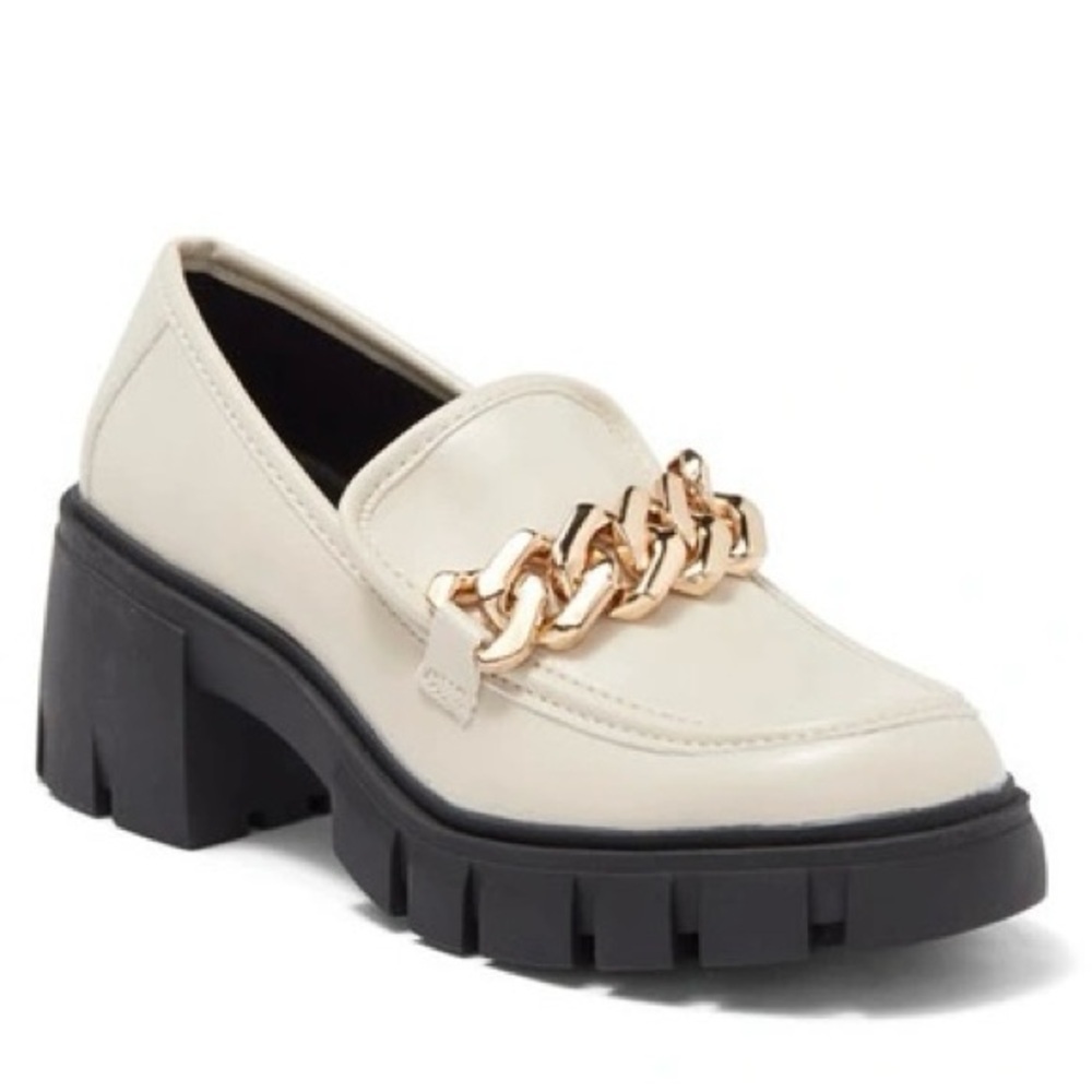 Madden Girl Hoxton Chunky‎ Lug Sole Loafers Almond 7.5 Gold Chain Detail Y2K - Picture 2 of 16